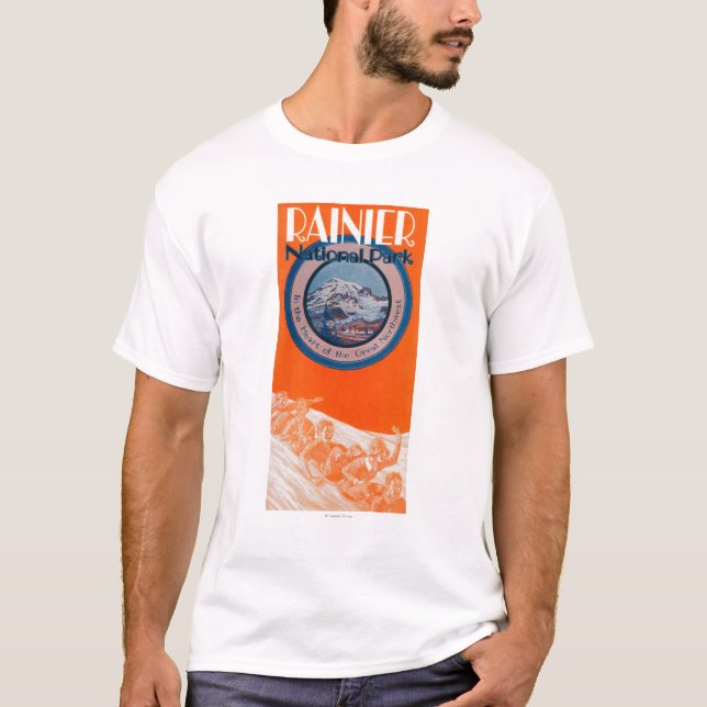 T-shirt Affiche du mont Rainier - Sledding (Devant)