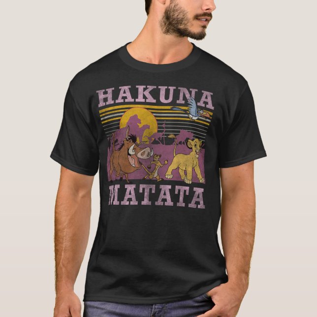 T-shirt Affiche rétro délavée Disney Lion King Hakuna Mata (Devant)