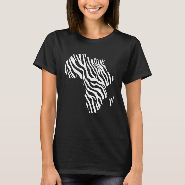 T-shirt Africa Map Filled With Zebra White Stripes Print P (Devant)