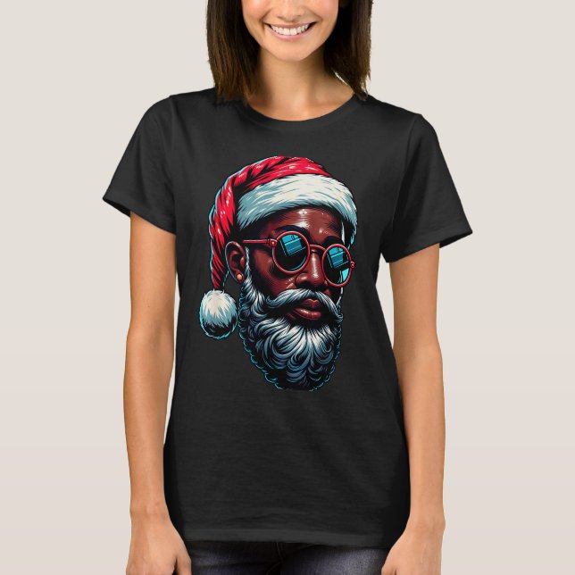T-shirt African American Christmas Pajama Xmas Afro Santa  (Devant)