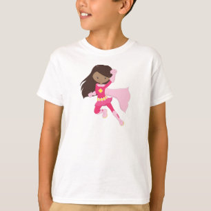 T-shirt African American Girl, Superhero Girl, Pink Cape