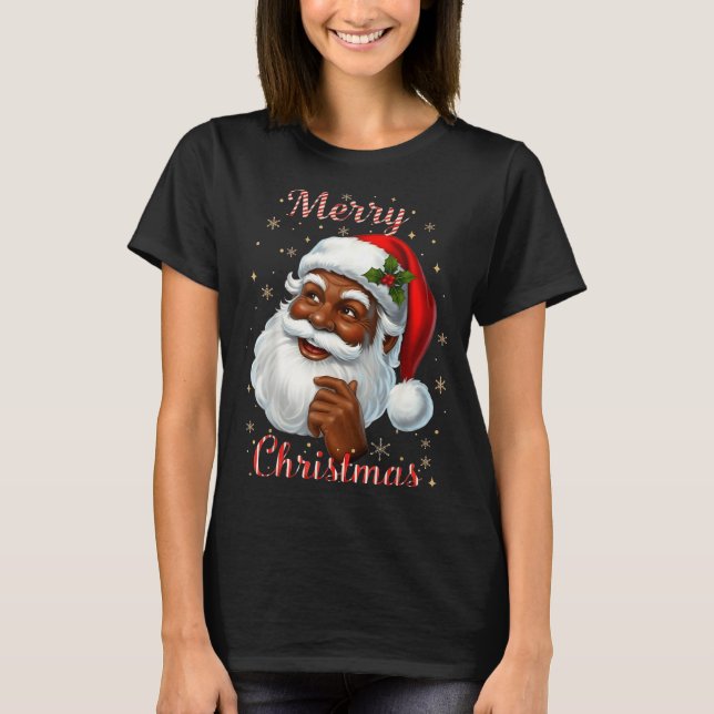 T-shirt African American Santa Christmas Cool Black X-mas  (Devant)