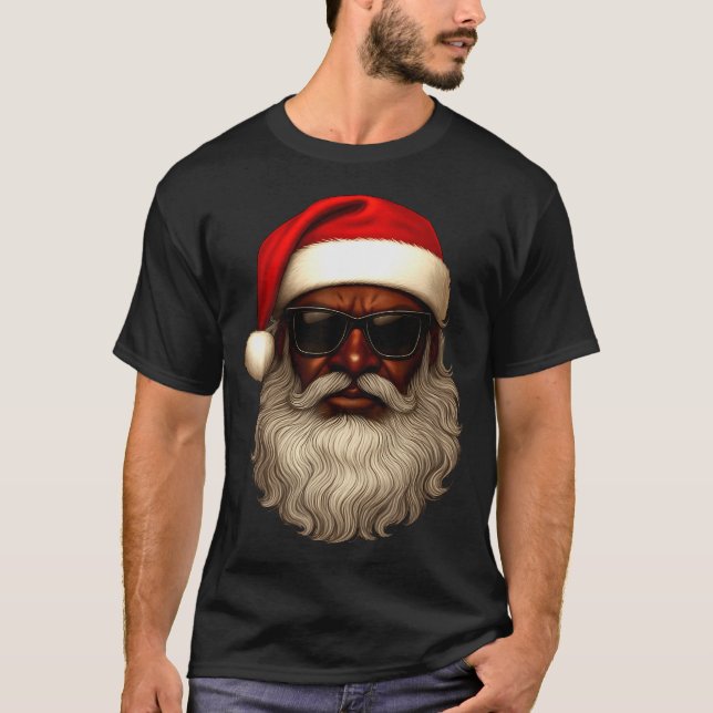 T-shirt African American Santa Christmas Pajama Cool Black (Devant)