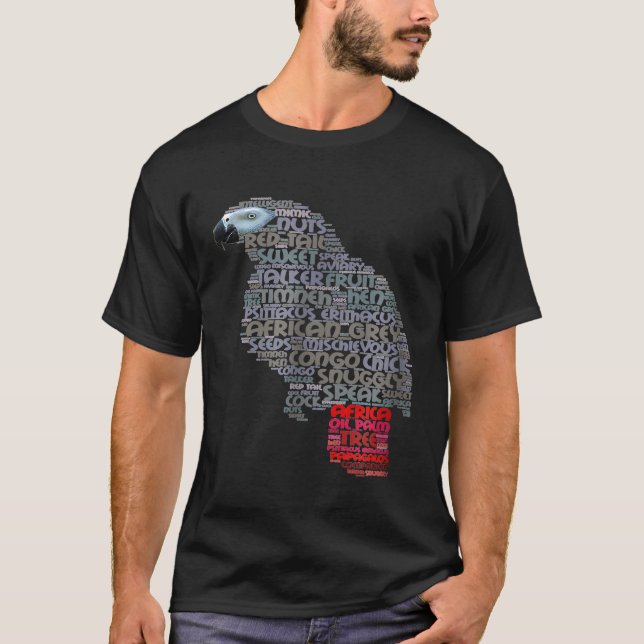 T-shirt African Grey Parro montre African Grey Word Art (Devant)