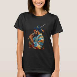 T-shirt Afro American Samurai Anime Cartoon Japanese Bushi