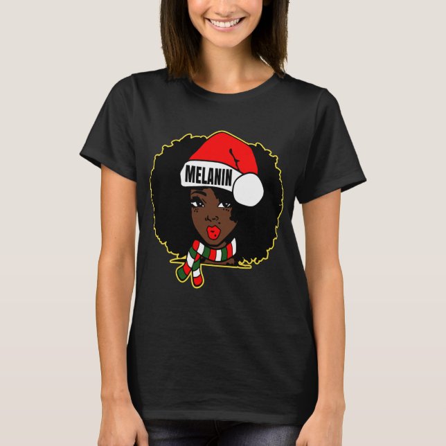 T-shirt Afro Diva Black Queen Puffs Joyeux Christmas Melan (Devant)