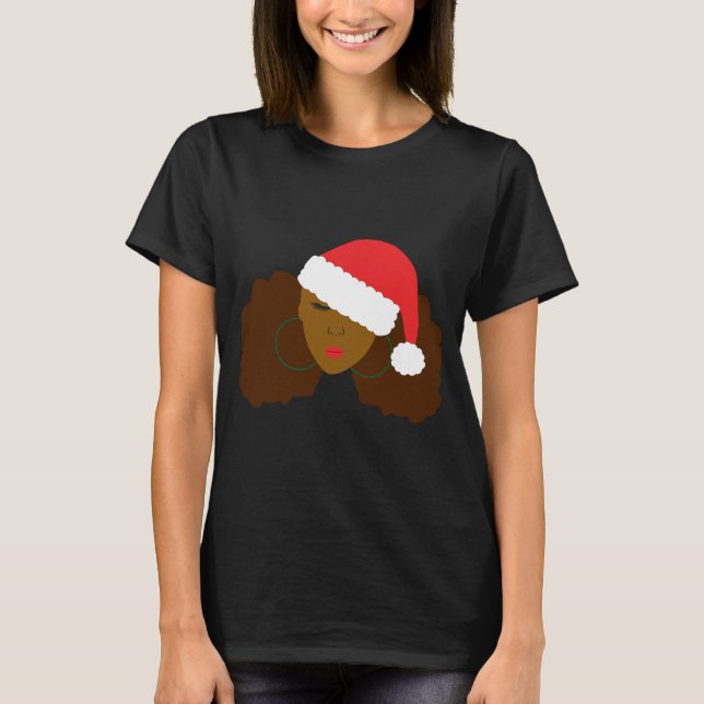 T-shirt Afro Puff Black Woman Santa Hat Natural Hair Chris (Devant)