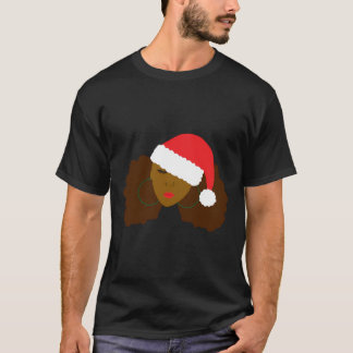T-shirt Afro Puff Girl Santa Hat naturel cheveux Noël