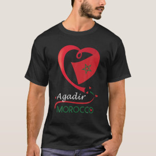 T-shirt Agadir Maroc National Drapeau Coeur Emblème Crest