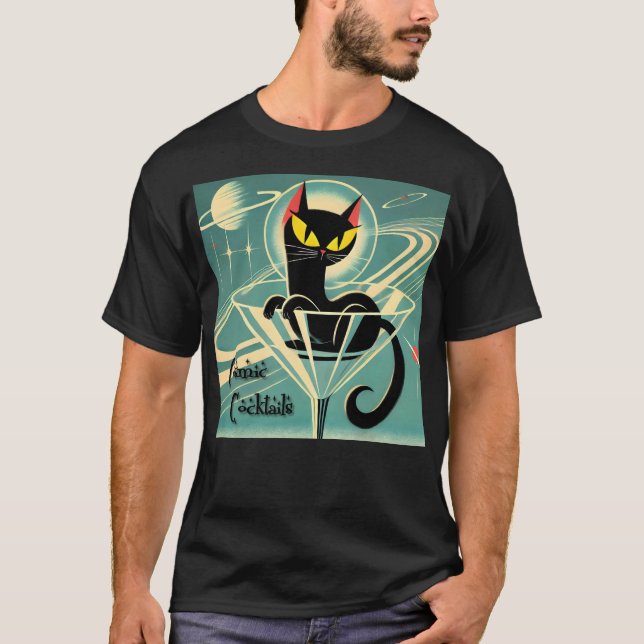 T-shirt Âge atomique Futuriste de l'espace Noir Cat Martin (Devant)