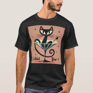 T-shirt Âge atomique Futuriste de l'espace Noir Cat Martin