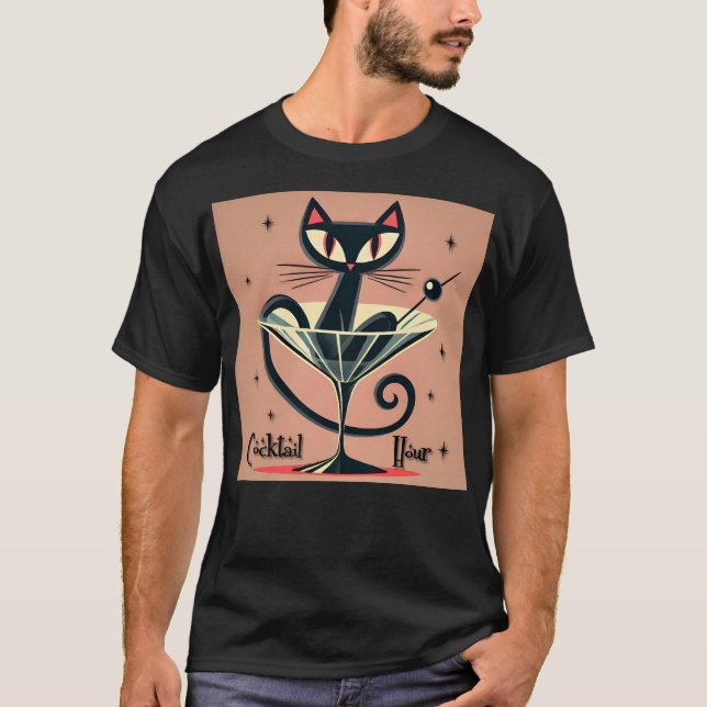 T-shirt Âge atomique Futuriste de l'espace Noir Cat Martin (Devant)