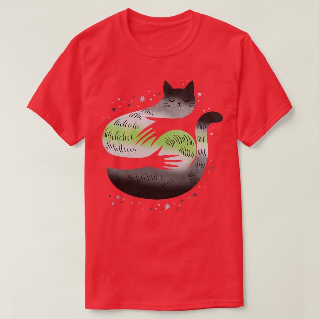 T-shirt Agender Cat Hug LGBT Pride Drapeau (Design devant)