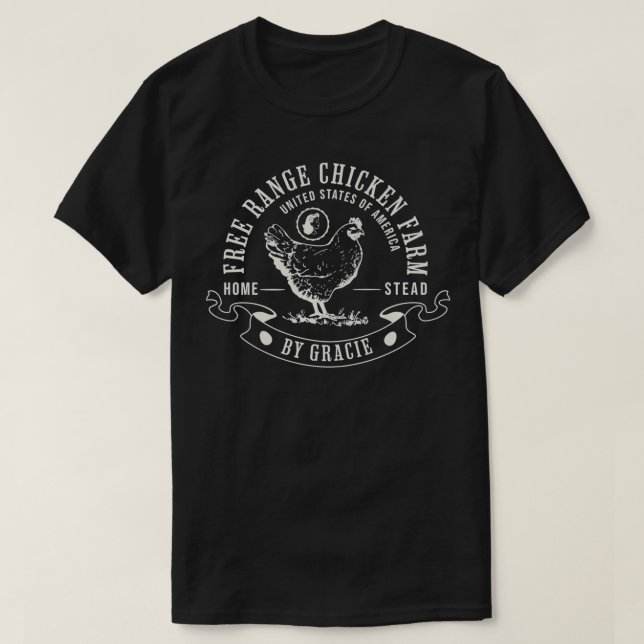 T-shirt Agritourisme de poulet à portée libre Nom du desig (Design devant)
