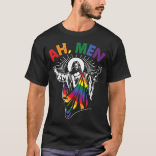 T-shirt Ah hommes drôles LGBT Gay Pride Jésus drapeau arc-