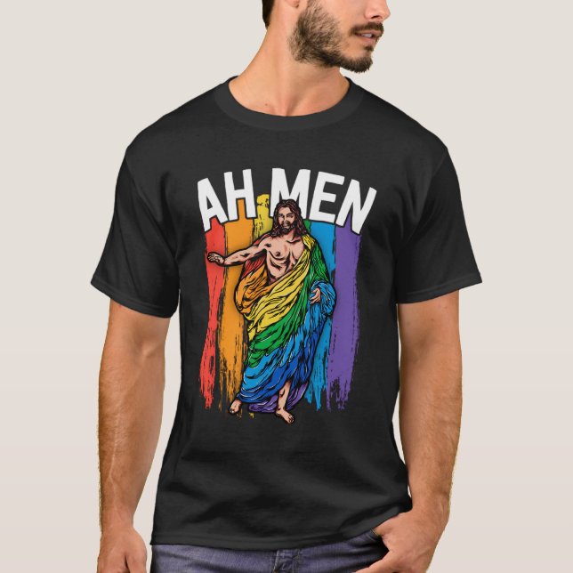 T-shirt Ah Men Gay Jesus Chemise Funny Chemises Lgbtq Cade (Devant)