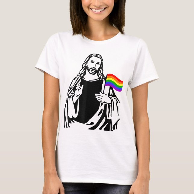T-shirt Ah Men LGBT Gay Lesbian Pride Jésus Rainbow Drapea (Devant)