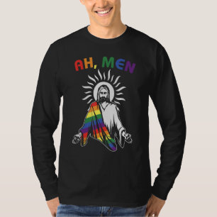 T-shirt Ah Men Lgbt Gay pride Jesus Rainbow Flag Christia
