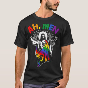 T-shirt Ah Men Lgbt Gay pride Jesus Rainbow Flag Christia