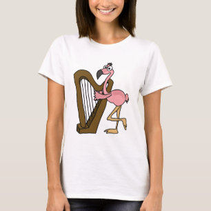 T-shirt AI Flamant rose rose jouant l'harpe