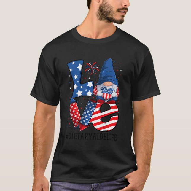 T-shirt Aide alimentaire Amour 4 juillet Gnome Usa Patriot (Devant)