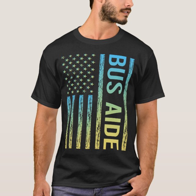 T-shirt Aide de bus bleu jaune (Devant)