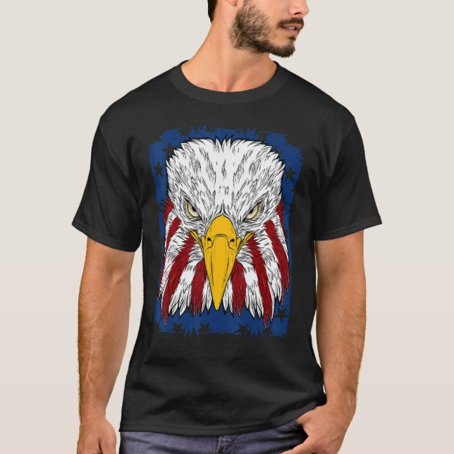 T-shirt Aigle Américain Petriotique Avec Drapeau 'Amérique (Devant)