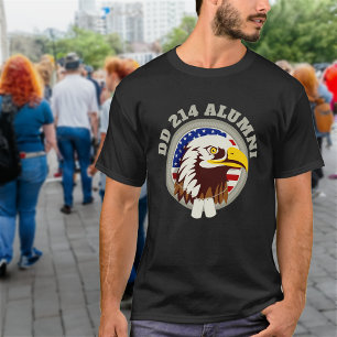 T-shirt Aigle Emblème Drapeau USA DD 214 Alumni Noir