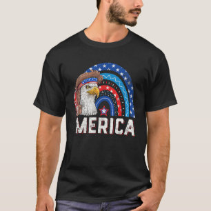 T-shirt Aigle Mullet 4 Juillet Arc-en-ciel Drapeau América