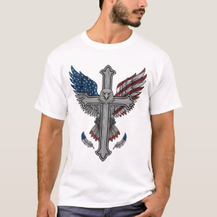 T-shirt Aigle Patriotique Croix Gravure Vintage Vecteur Dé