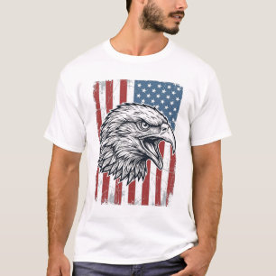T-shirt Aigle Patriotique Drapeau Américain Gravure Vintag