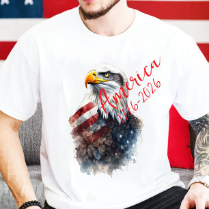 T-shirt aigle royal et drapeau américain aquarelle 250e de