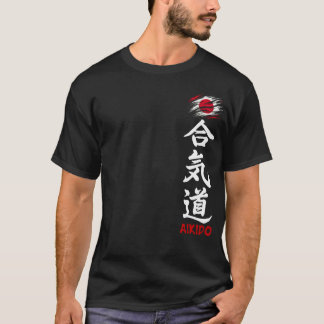 T-shirt Aikido Kanji foncé avec drapeau japonais