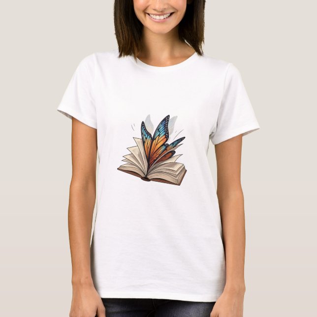 T-shirt Ailes de papillon émergeant d'un livre ouvert (Devant)
