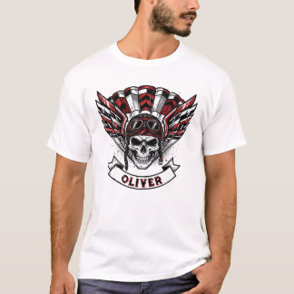 T-shirt Ailes de parachutiste rouge cramoisi et crâne