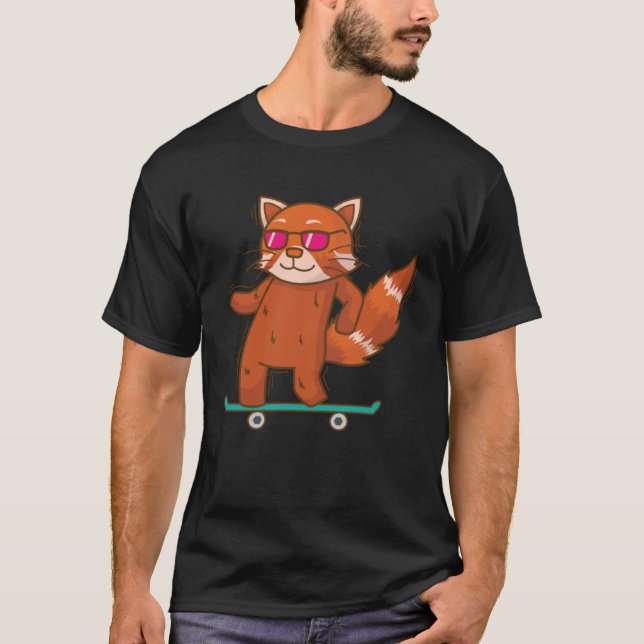 T-shirt Ailuridae on Skateboard Bear Cat Bamboo (Devant)