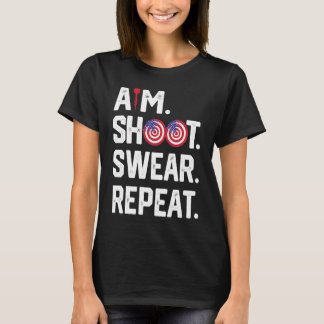T-shirt Aim Shoot Swear Repeat Dartboard Target Bullseye  