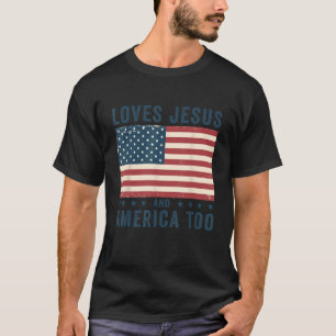 T-shirt Aime Jésus Et L'Amérique Aussi États-Unis Drapeau 