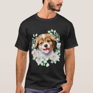 T-shirt Aimer Chiot avec Roses Blanches