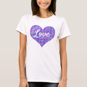 T-shirt Aimer la forme du coeur du texte Grille rose et vi