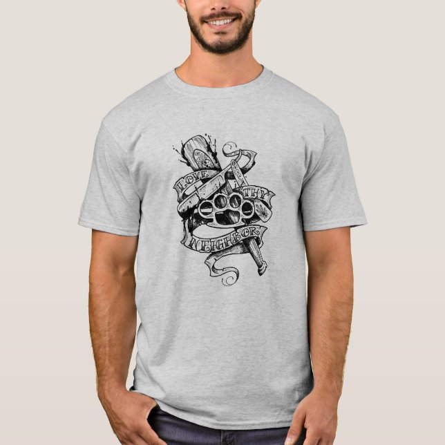 T-shirt Aimez Thy voisin (la conception de tatouage) (Devant)