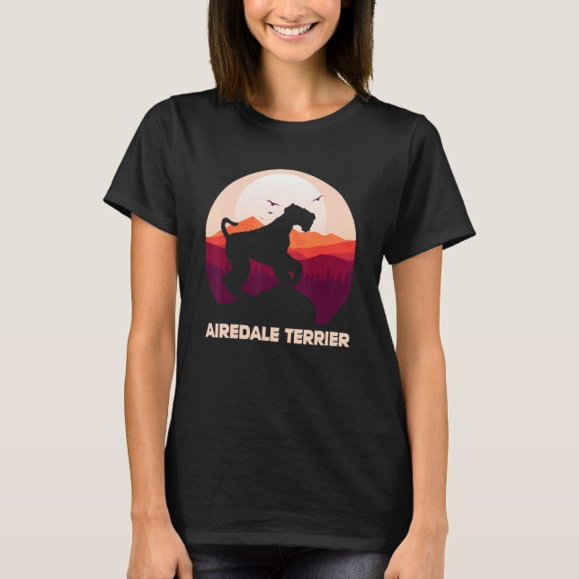 T-shirt Airedale Terrier and Moon Halloween (Devant)