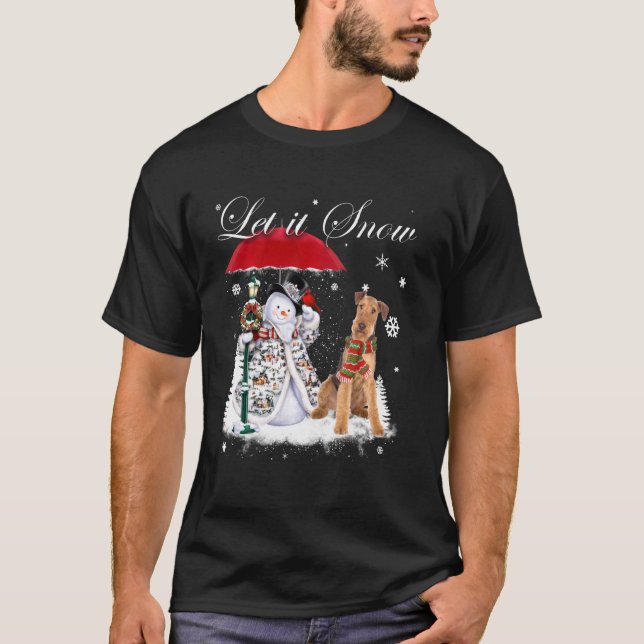 T-shirt Airedale Terrier Père Noël Chien Noël Snowman Noël (Devant)
