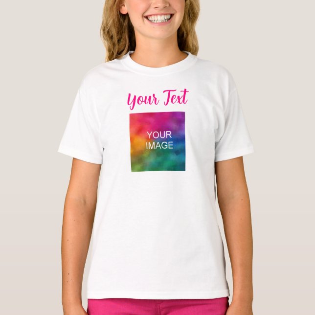 T-shirt Ajouter Photo Nom Texte Enfants Filles Modèle Blan (Devant)