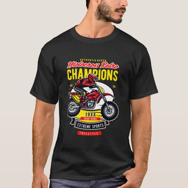 T-shirt Ajouter un nom Année Motocross Retro Champions Rid (Devant)