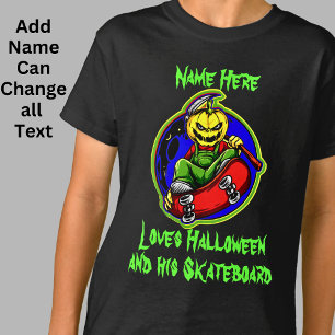 T-shirt Ajouter un nom Texte Citrouille Monster Skateboard