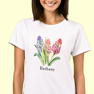 T-shirt Ajouter un nom Texte, Fleurs d'Hyacinthe, Pink & P