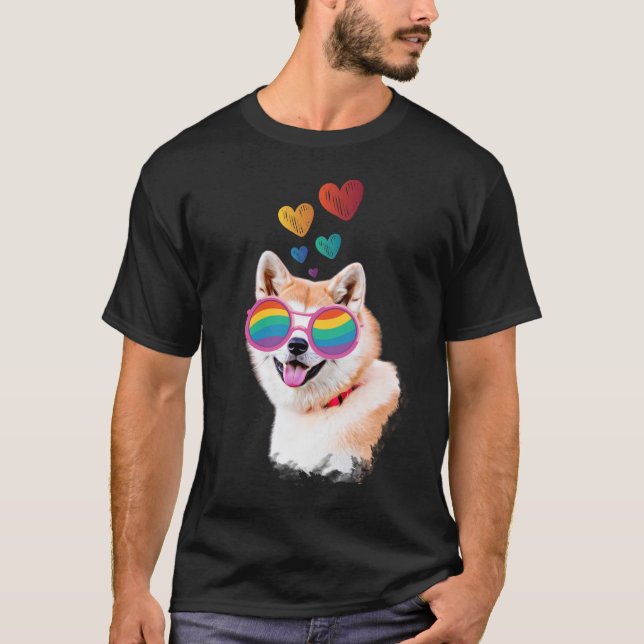 T-shirt Akita Chien avec Coeurs Saint Valentin (Devant)