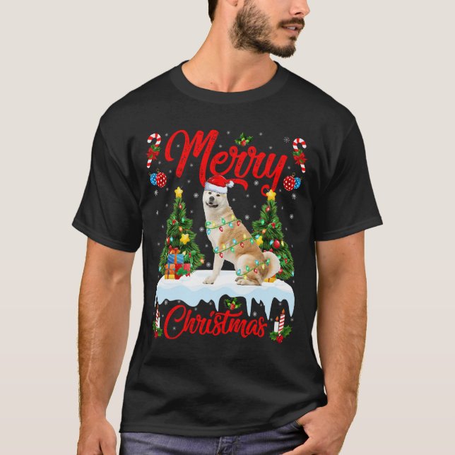 T-shirt Akita Dog illumine Xmas Tree Père Noël Akita Chris (Devant)