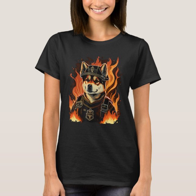 T-shirt Akita Inu Fireman on Firefighter Akita Inu (Devant)